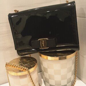 Ferragamo Black Patent Leather Evening bag